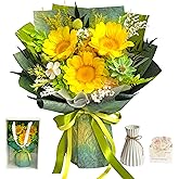 Preserved Sunflower Bouquet with Vase & Gift Box, Real Forever Flowers, Eternal Sunflowers for Delivery, Gifts for Women, Mom, Wife on Birthday, Anniversary, Mother's Day, Graduation