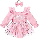 TITKKOP Baby Girl 1st Birthday Clothes One Year Old Tulle Romper Long Sleeve Bodysuit Cake Smash Outfits