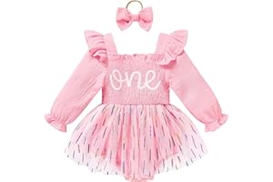 TITKKOP Baby Girl 1st Birthday Clothes One Year Old Tulle Romper Long Sleeve Bodysuit Cake Smash Outfits
