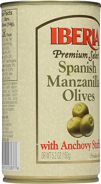 IBERIA SPANISH MANZANILLA OLIVES STUFFED WITH ANCHOVIES, 5.25 OZ (PACK OF 12)