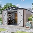 Aoxun 9.5x7 FT Outdoor Storage Shed Garden Metal Shed with Lockable Door Outdoor Large Shed for Tool, Garbage Can, Bike, Mower, Brown
