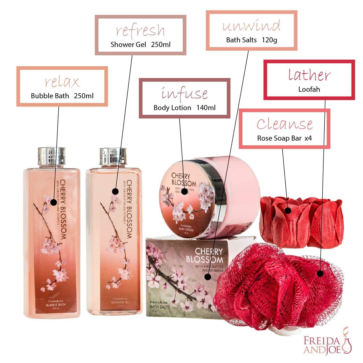 Home Spa Gift Basket - Deluxe Cherry Blossom Fragrance - Luxury Bath & Body Set For Women - Contains Shower Gel, Bubble Bath, Bath Salts, Body Lotion, Bath Puff, Pink Bath Rose Soaps in Wooden Curio : Beauty