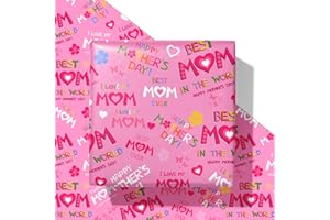 SaringSwoon Mother's Day Wrapping Paper for Mom Women- Pink Gift Wrap With Happy Mother's Day Best MoM, Heart, Floral and Butterfly Design for Mother's Day, Birthday - 28×40 Inches, 4 Sheets