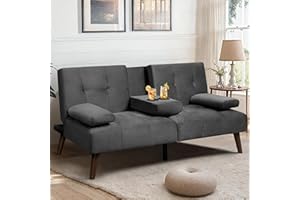 Meilocar Sofa Bed Velvet, 60" Loveseat Futon Sofa Bed with Removable Armrests, Adjustable Recliner Guest Bed Daybed Sofa for Small Space, Cup Holders, 3 Angles, Gray