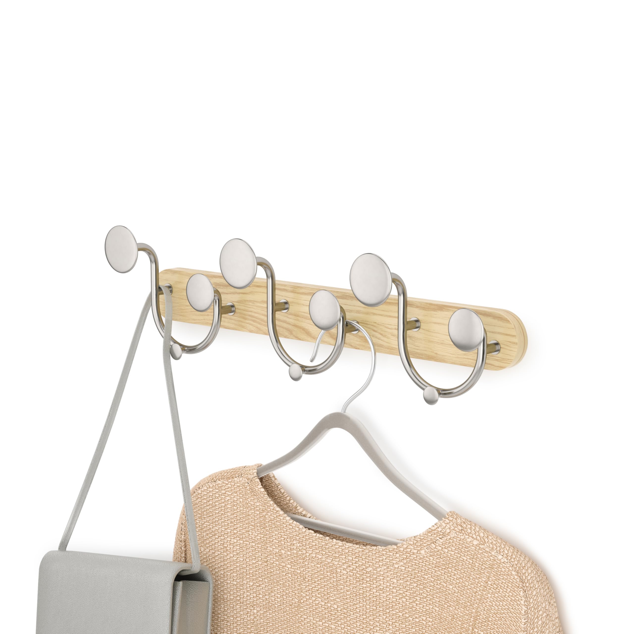 Umbra Melody Wall-Mount Coat Rack Rail with Nine Hooks, Natural/Nickel