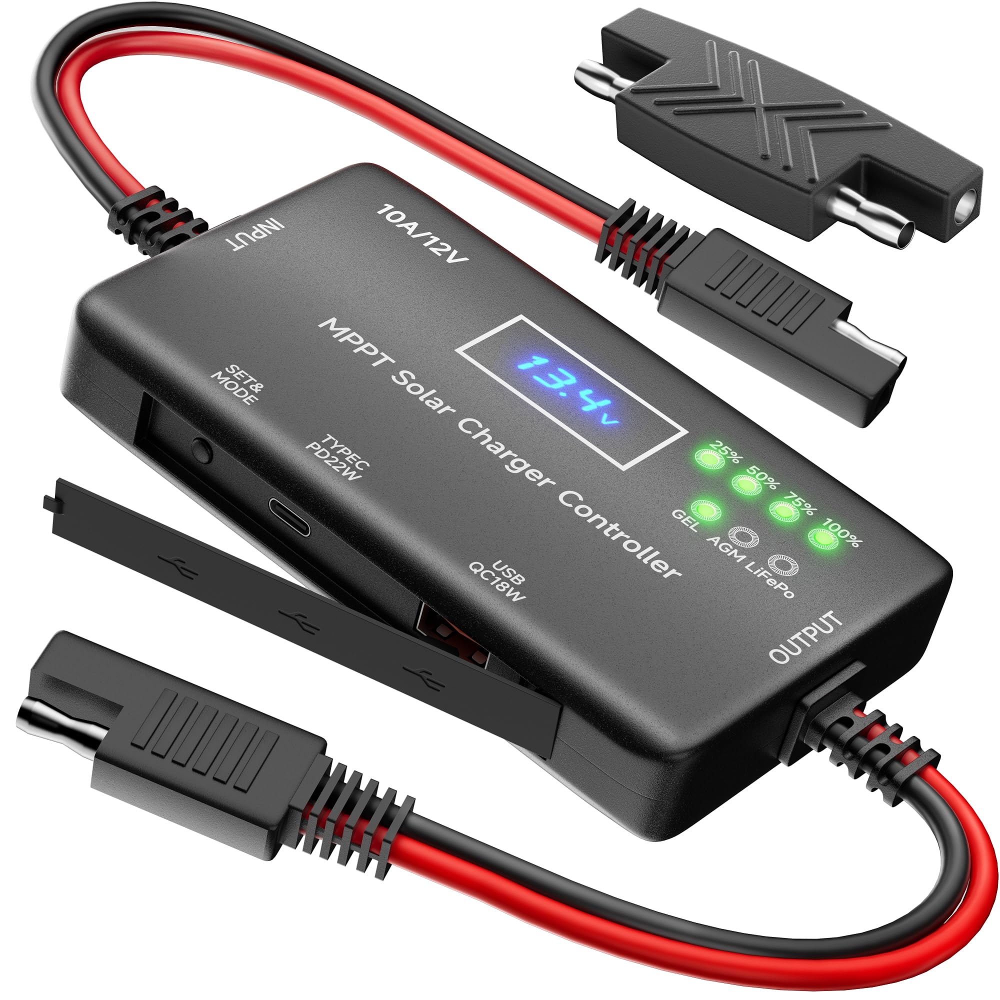 Photo 1 of Sunapex MPPT Solar Charge Controller: 12V 10A Charge Controllers for Solar Panels with LCD Display LED Indicate Type-C USB Output - Smart Regulator for RV Boat Car Battery - Supports AGM Gel LiFePO4