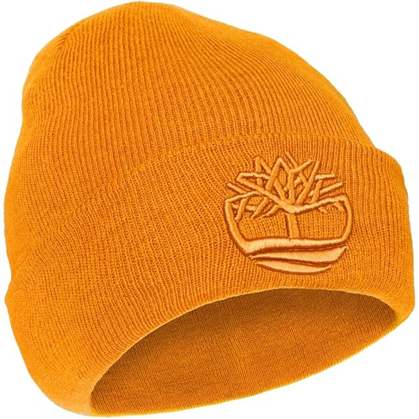 Timberland Men`s Embroidered Logo Cuffed Knit Beanie (Wheat