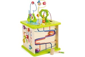 Hape Country Critters Play Cube| Wooden Learning Puzzle Toy for Toddlers, 5-Sided Activity Centre with Animal Friends, Shapes, Mazes, Wooden Balls, Shape Sorter Blocks and More
