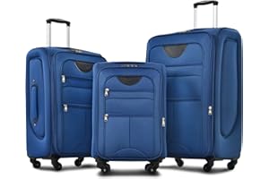 Merax Softside Luggage Set Softshell Lightweight 3 Piece Spinner Suitcase 22" 26" 30" Blue