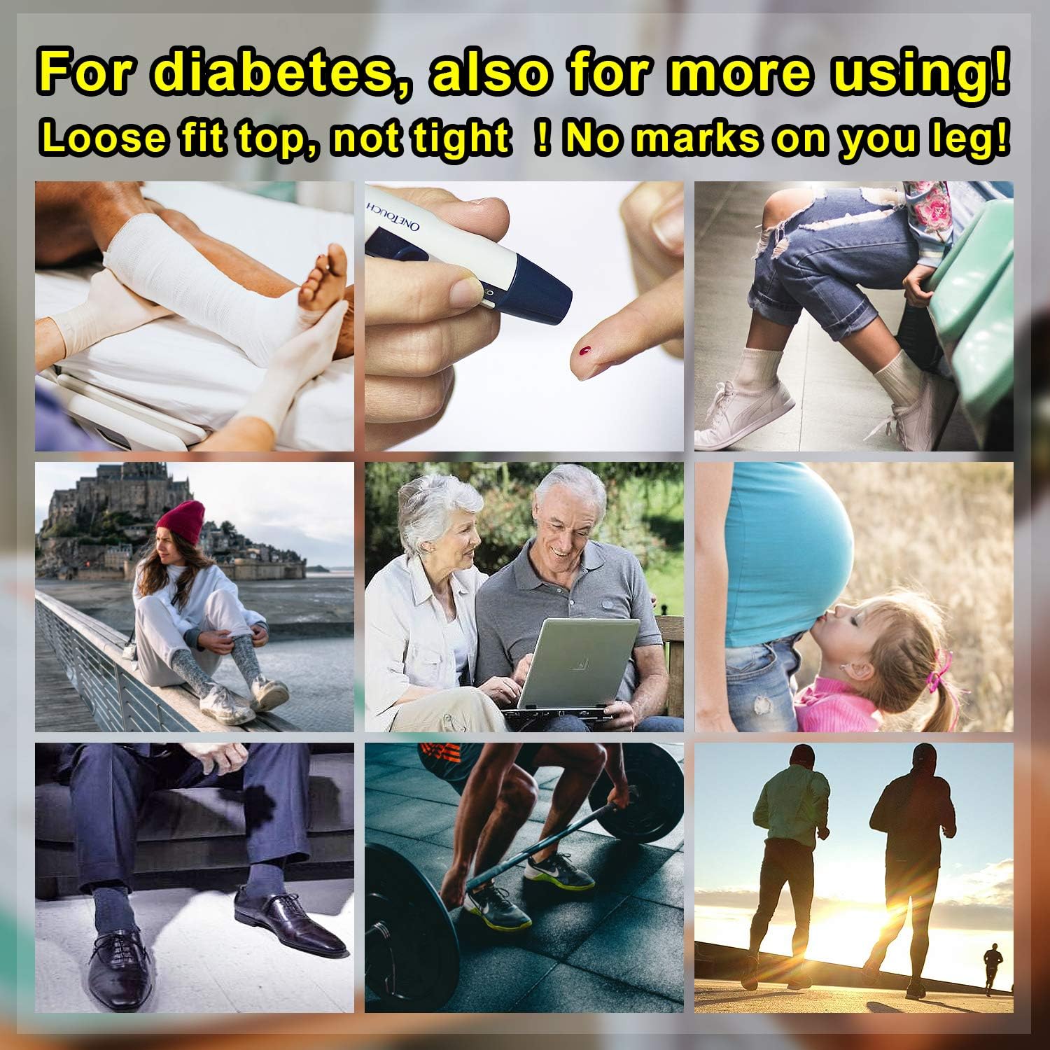 Busy Socks 4 Pack Diabetic Socks for Men Women, Medical Circulation Crew Mid Calf Socks with Seamless Toe and Non-Binding Top: Clothing