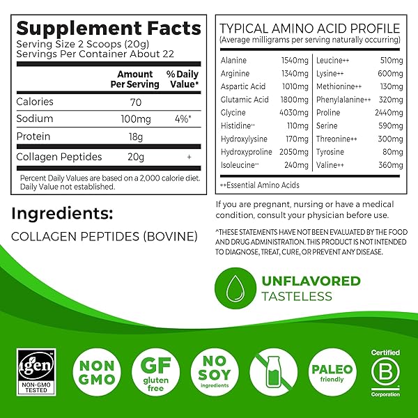 ORGAIN HYDROLYZED COLLAGEN PEPTIDES POWDER FOR WOMEN & MEN, 20G GRASS FED COLLAGEN, UNFLAVORED – HAIR, SKIN, NAIL, & JOINT SUPPORT SUPPLEMENT, PALEO & KETO, NON-GMO, TYPE I AND III, 1LB