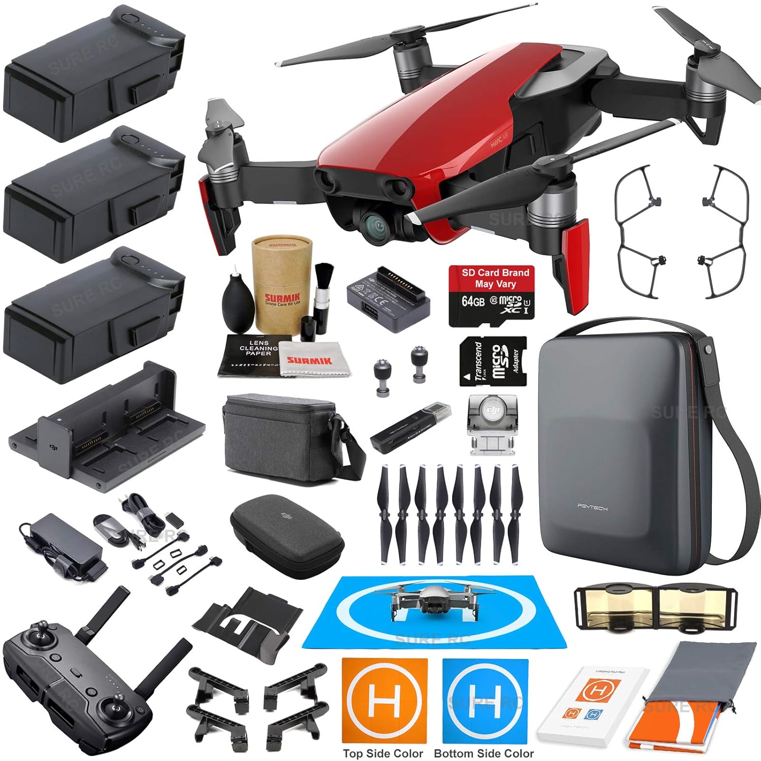 DJI Mavic Air Fly More Combo (Flame Red) Touring Bundle with 3 Batteries, 4K Camera Gimbal, PGYTECH Carrying Case and Must Have Accessories
