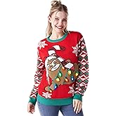 Giggling Getup Ugly Christmas Sweater with Light, LED Ugly Christmas Sweater for Women Men Kids 2025 Sloth Bear(Red)