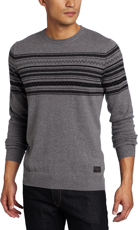 Ben Sherman Men's Intarsia Placement Crew Neck Sweater, Asphalt Marl, XXLarge at Amazon Men’s