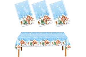 FUULOXE Christmas Gingerbread Tablecloths Plastic Christmas Tree Snowman Table Cover Winter Snowflake Birthday Party Supplies for Xmas Holiday Party Decorations 3 Pack 54 x 108 Inch