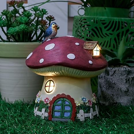 TERESA'S COLLECTIONS 17.5cm/6.9Inch Solar Powered Fairy House, Outdoor