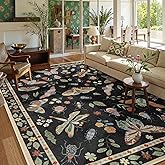 Lahome Insect 5x7 Area Rugs for Living Room, Soft Washable Rugs for Bedroom Ultra-Thin Non Slip Black Rug, Stain Resistant Throw Rug Carpet for Office Nursery Dining Room(5'x7',Black)