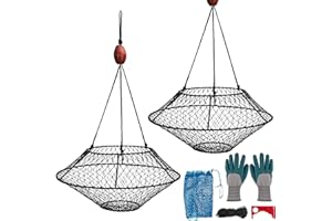 QualyQualy Crab Ring Trap Net, Crabbing Trap Kit 24"/32" Hoop, Portable Folded Crab Cage Pot with Buoy for Crabbing Blue Crabs, Lobster Dungeness, Heavy Duty Crab Nets Accessories with Bait Bag, Rope