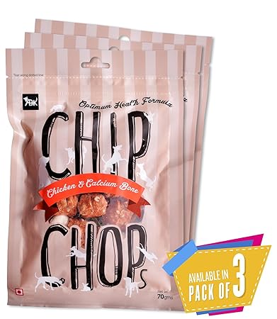 Chip Chops Dog Treat Chicken and Calcium Bone, 840g, Pack of 12, Optimum Health Formula (Pack of 3)