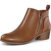 mysoft Women's Ankle Boots Low Chunky Heel Round Toe Casual Comfortable Short Booties with Side Zipper