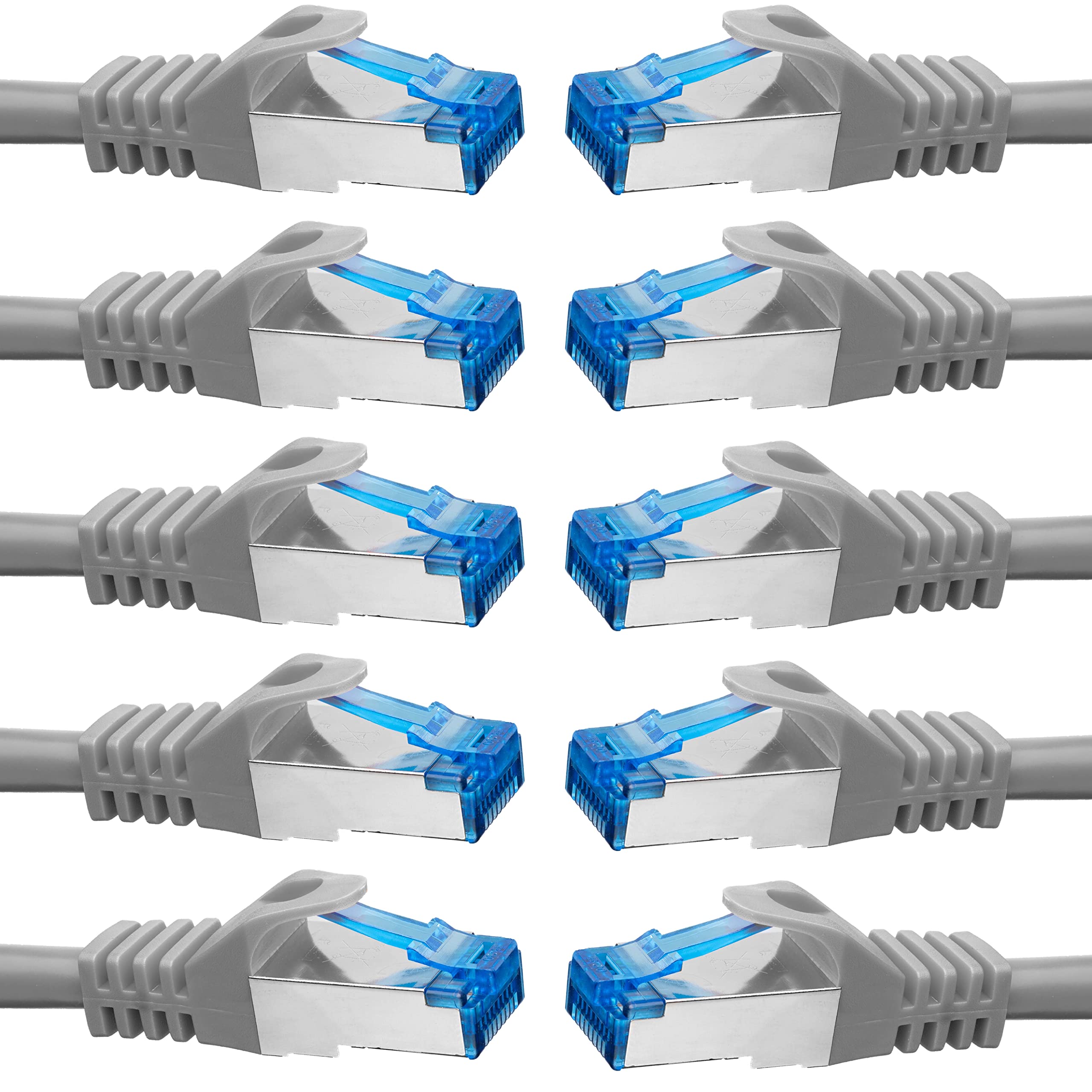 BIGtec Ethernet Cable 1m Internet Cable CAT 7 grey - 10 pieces - High Speed double shielded S/FTP RJ45 LAN compatible Gaming PC Laptop Computer Playstation 5 PS5 PS4 Xbox Smart TV Box NAS Switch