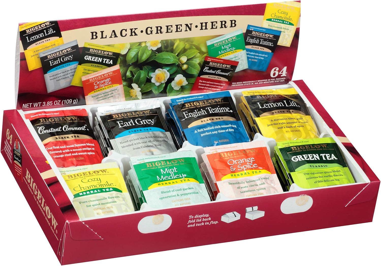 Bigelow Herbal Tea Variety Assortment Pack of 64 Tea Bags Featuring