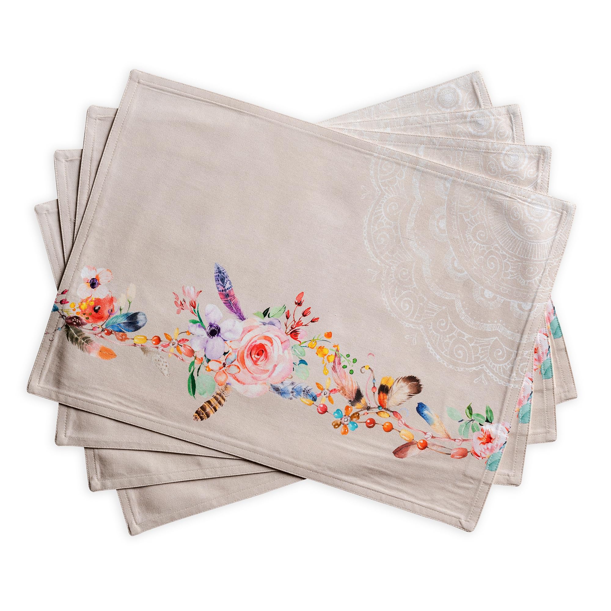 Maison d' Hermine Placemats Set of 4 100% Cotton Washable Reusable Table Mats for Home Kitchen Dining Party Wedding Restaurant Gifts for Mothers Day (Ibiza - Beige, 33 CM x 48 CM)