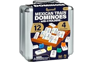 Mexican Train Dominoes Set with Numbers and 4 Holders - Wooden Hub and Domino Holders - Double 12 with Numbers