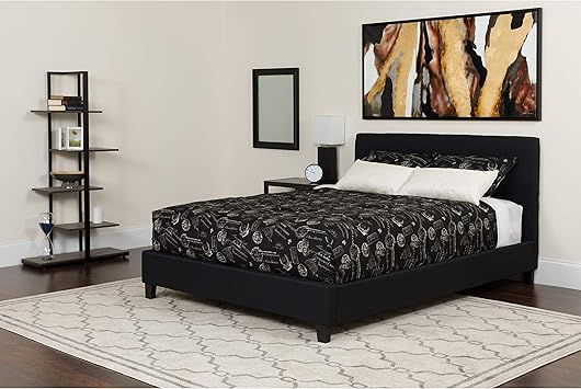 Amazon Com Flash Furniture Chelsea Queen Size Upholstered Platform Bed In Black Fabric With Pocket Spring Mattress Furniture Decor