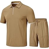 MoFiz Mens Tracksuits Sets Shorts Quarter Zip Polo Shirts Bottom Shorts Outfits Sport Suits Casual Walking Sets Comfy