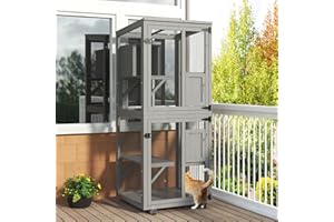 TIMHAKA Cat Catio Outdoor Enclosure, 4 Tiers Cat Playen Catio with Wheels, Resting Box, Sunshine Panel Waterproof Roof, Large Pet House Cage with Removable Wood Bottom and Easy Clean PVC Layer