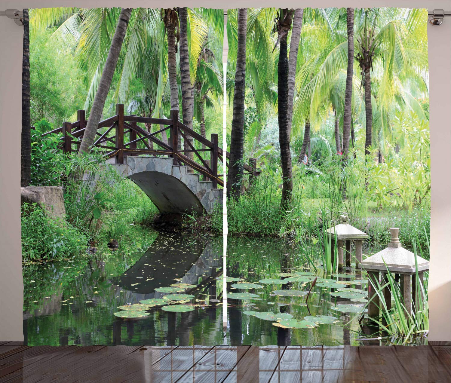 ABAKUHAUS Peace Garden Curtains, Green Landscape in South China Palm Trees and Bushes Growth Nature, Living Room Bedroom Window Drapes 2 Panel Set, 280 x 245 cm, Brown Green — image 1