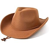 Lanzom Kids Girls Boys Retro Felt Wide Brim Western Cowboy Cowgirl Hat Dress Up Hat with Wind Lanyard
