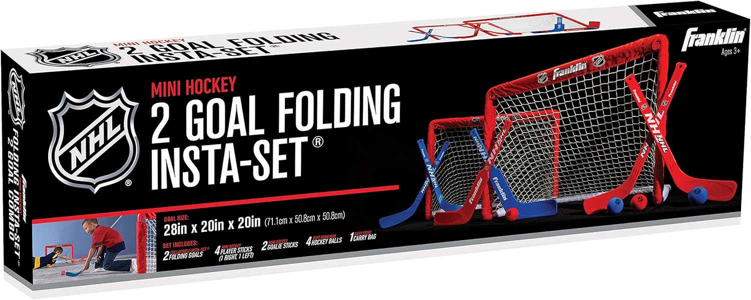 Franklin Sports Knee Hockey Goal Set of 2 – Play Mini Hockey Anytime, Anywhere – Player and Goalie Sticks Included – Fully Collapsible – Great for Kids : Hockey Nets : Sports & Outdoors