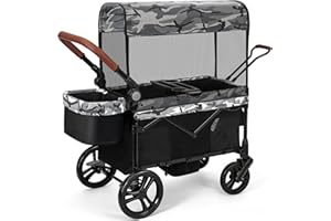 ELEMARA All-Terrain Stroller Wagon for 2 Kids, Foldable Kids Wagon Stroller Includes Removable Canopy, Mosquito net, Adjustab
