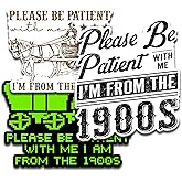 3 Pack Please Be Patient with Me I'm from The 1900s Sticker 2" - Funny Millennial Gen X Aging Humor Vinyl Decal - Retro 8-Bit Wagon & Vintage Western Design for Laptop Water Bottle - Nostalgia Gift
