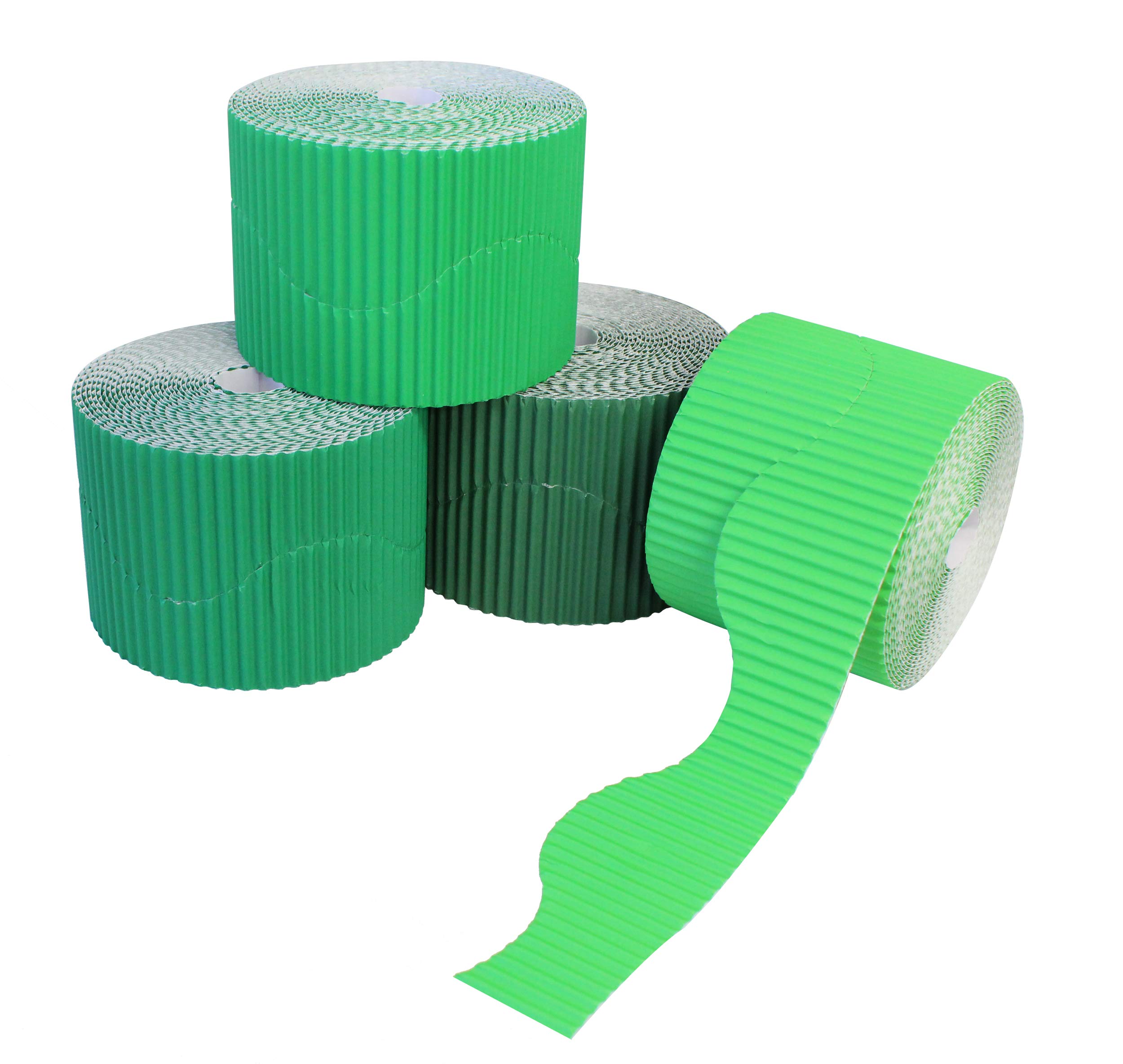 Bright Ideas Corrugated Border Rolls for School Displays, Green Assortment, 4 Pack, 57mm x 7.5m (15m When Split), BI7872