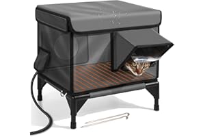 LAMLINGO Outdoor Heated Cat House in Winter,Extremely Insulated & Weatherproof,Elevated Feral Cat Shelter with Waterproof Eaves & Escape Door for Outside Stray Barn Cat (Dark Grey, S:17.0" Lx13.0 Wx17.1 Th)