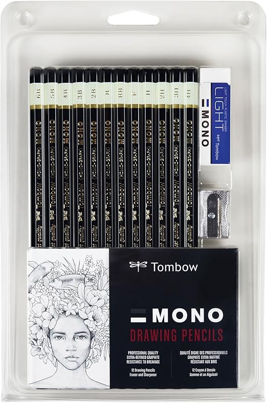 Tombow 51523 Mono Drawing Pencil Set Assorted Degrees 12 Pack Professional Quality Graphite Pencil Set With Eraser And Sharpener