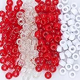 MIIIM 1000PCS 6x9mm Pony Beads Bulk, 4 Styles Red Kandi Beads for Bracelets Making Kit, Hair Braids Crafts for Jewelry Making (Red)