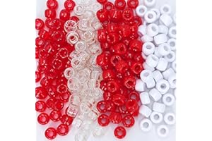 MIIIM 1000PCS 6x9mm Pony Beads Bulk, 4 Styles Red Kandi Beads for Bracelets Making Kit, Hair Braids Crafts for Jewelry Making (Red)