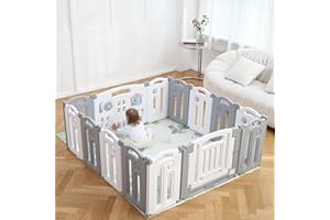 GUPAMIGA Baby Playpen Kids Activity Centre Safety Play Yard Home Indoor Outdoor New Pen (Multicolour) (White) (White Grey)