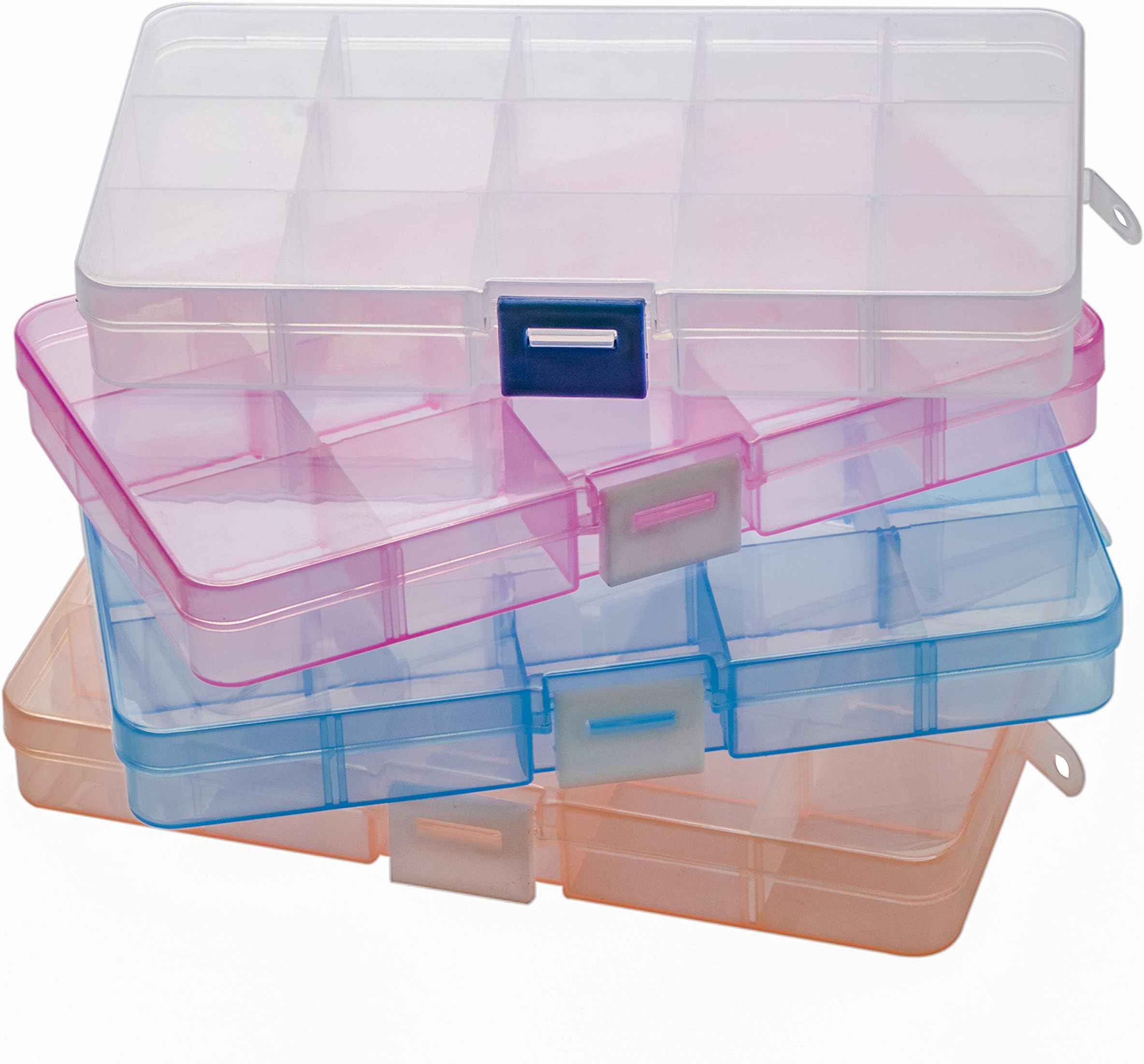 Snowkingdom Transparent Plastic Grid Box Storage Organizer For Display Collection with Adjustable Dividers - 4 pcs 15 Clear Grids