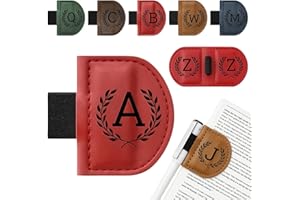 WOKAI Personalized Bygone Mark Bookmark with Pen Holder,Engraving Leather Magnetic Bookmarks Vintage 26 Letters Name Initials Text Book Marker Clips Gifts for Reading Book Lovers Women (Red, A)