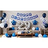 29th Birthday Party Decoration Blue for Him, Happy Birthday Banner Blue Number 29Birthday Star Foil Balloons Latex Confetti Balloons for Men Him 29 Years Old Birthday Supplies(29th)