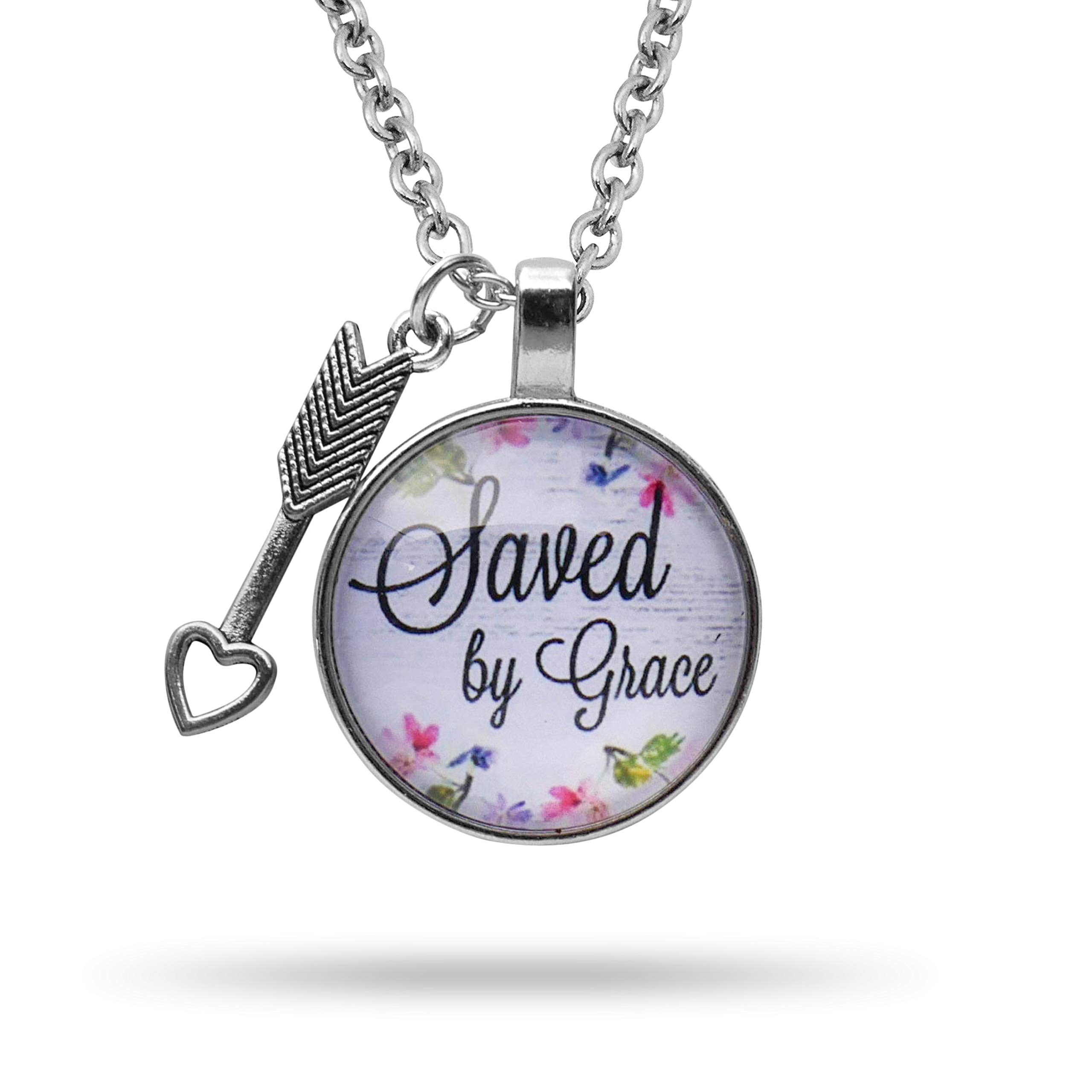 epiphaneia Women's Saved by Grace Christian Pendant Necklace. Gift for Mom on Mother's Day, Christmas, Birthday, Religious Bible Necklaces. Jewellery for Women - Christians