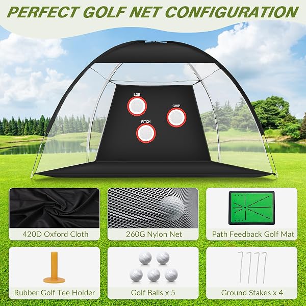 GOLF NET, 10X7FT GOLF PRACTICE NET WITH SWING MAT, GOLF HITTING NET FOR BACKYARD DRIVING, INDOOR/OUTDOOR TRAINING CHIPPING AID NETS WITH TARGETS, GIFTS FOR MEN/DAD/HIM