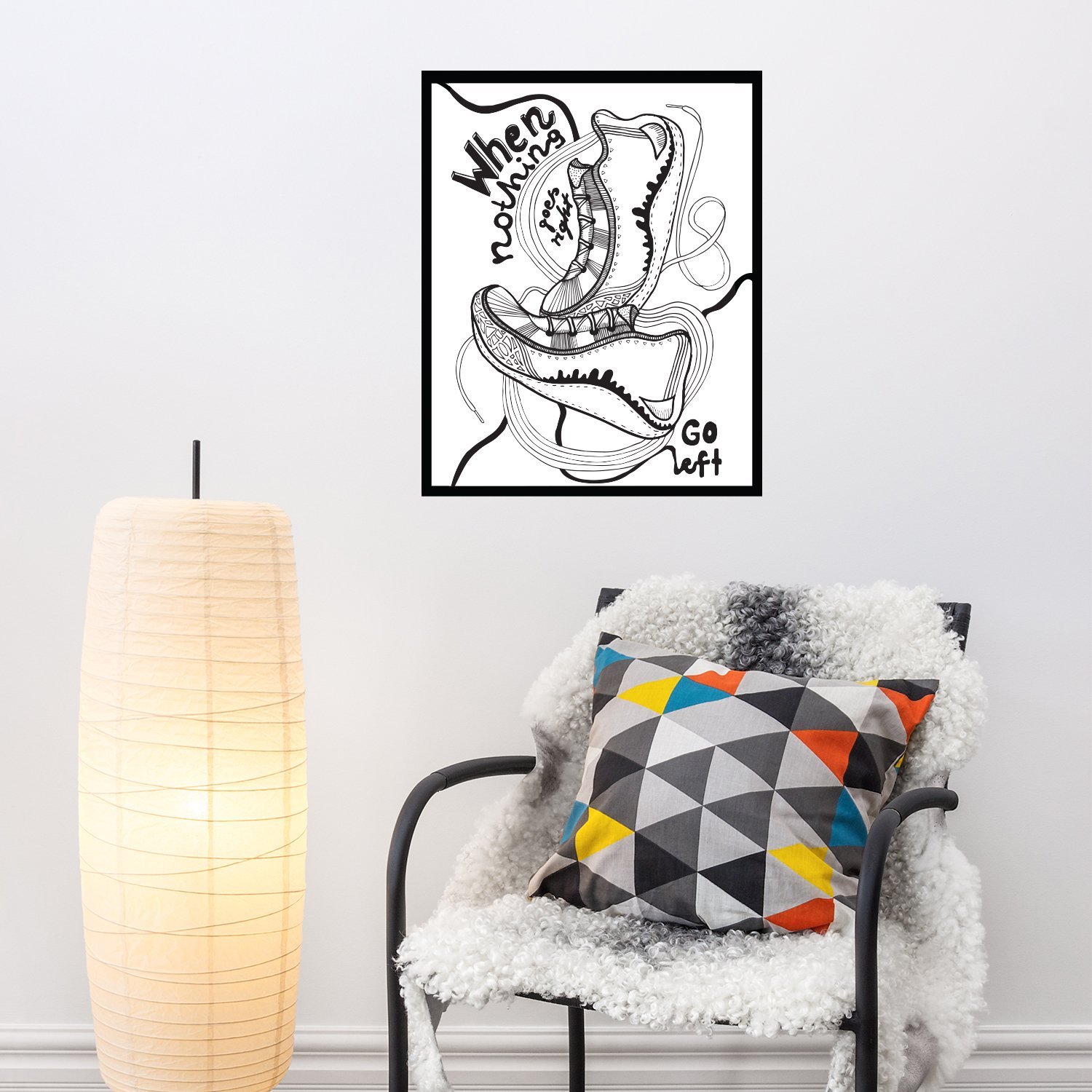 Walplus 29x36.25 cm Wall Stickers Frame "Sneakers Quote" Removable Self-Adhesive Mural Art Decals Vinyl Home Decoration DIY Living Bedroom Office Décor Wallpaper Kids Room Gift, Black White