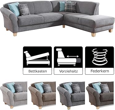 Cavadore Ecksofa Gootlaand Mit Ottomane Rechts Grosse Couch Im Landhausstil Inkl Vorziehfunktion Und Bettkasten Mit Federkern 257 X 84 X 212 Grau Amazon De Kuche Haushalt