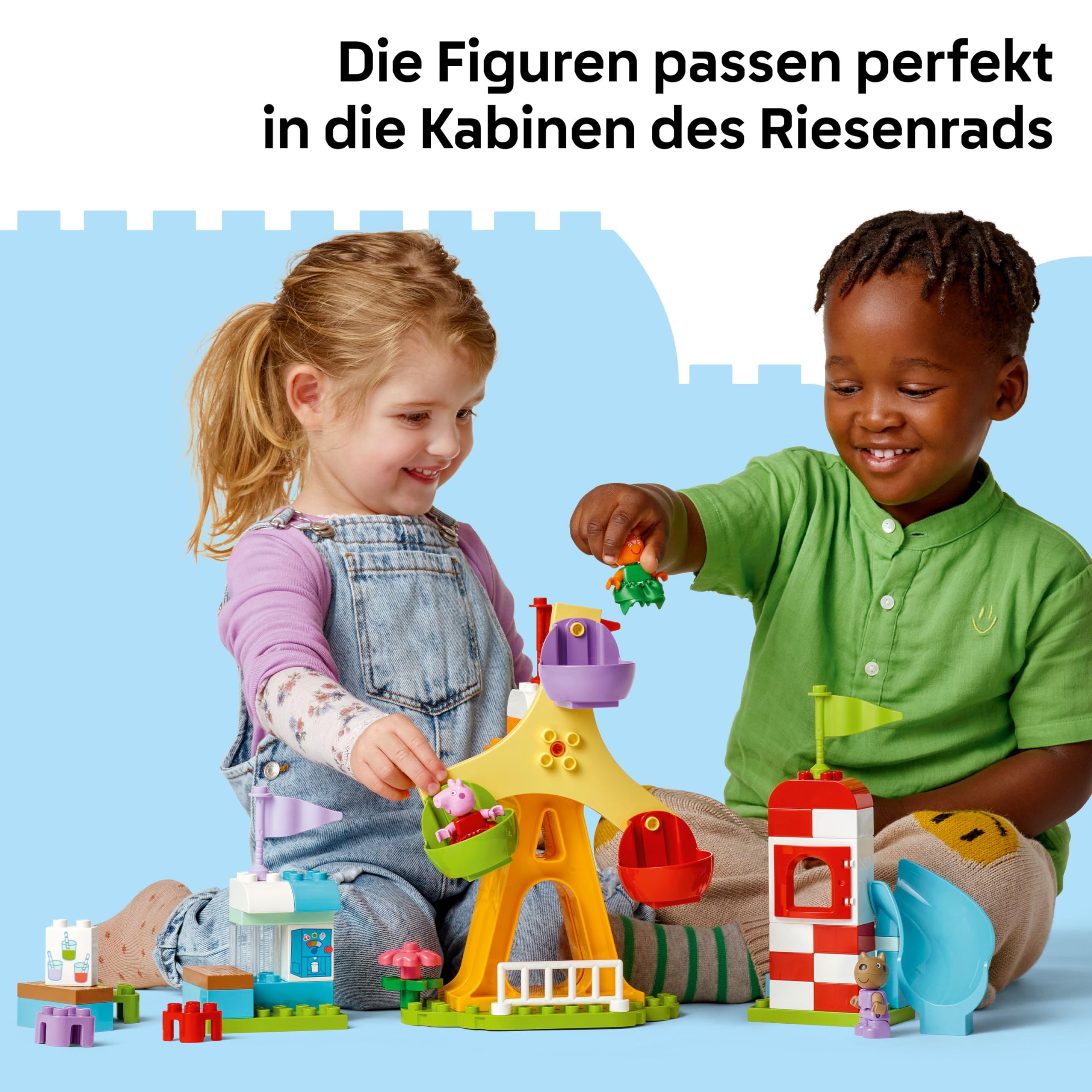 LEGO DUPLO Peppa Wutz Jahrmarkt - Montessori Spielzeug - Motorikspielzeug für Kinder ab 2 Jahren - Vorschule Spiele mit Riesenrad, Rutsche & 3 Figuren inkl. Mollie Mieze & Klausi Kläff 10453 5